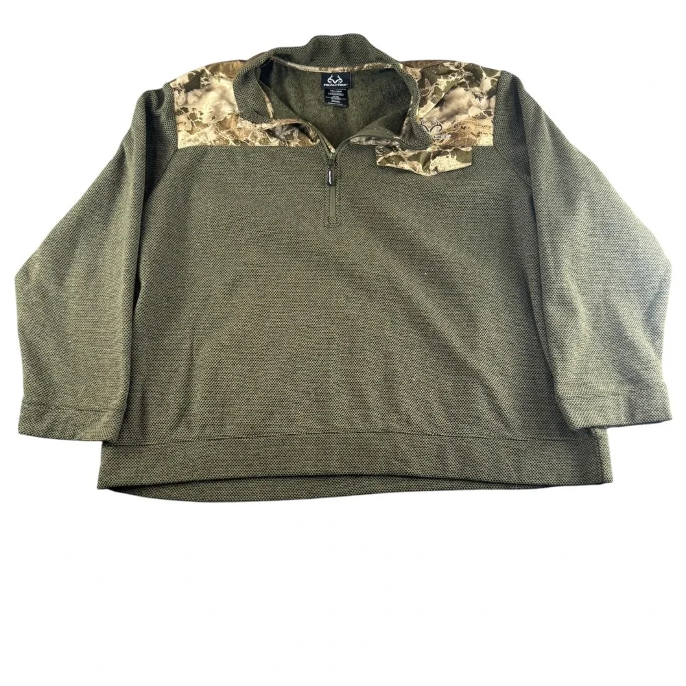 Realtree Mens 3XL Olive Waffle Knit Camo Yoke Quarter Zip Pullover FJ10053